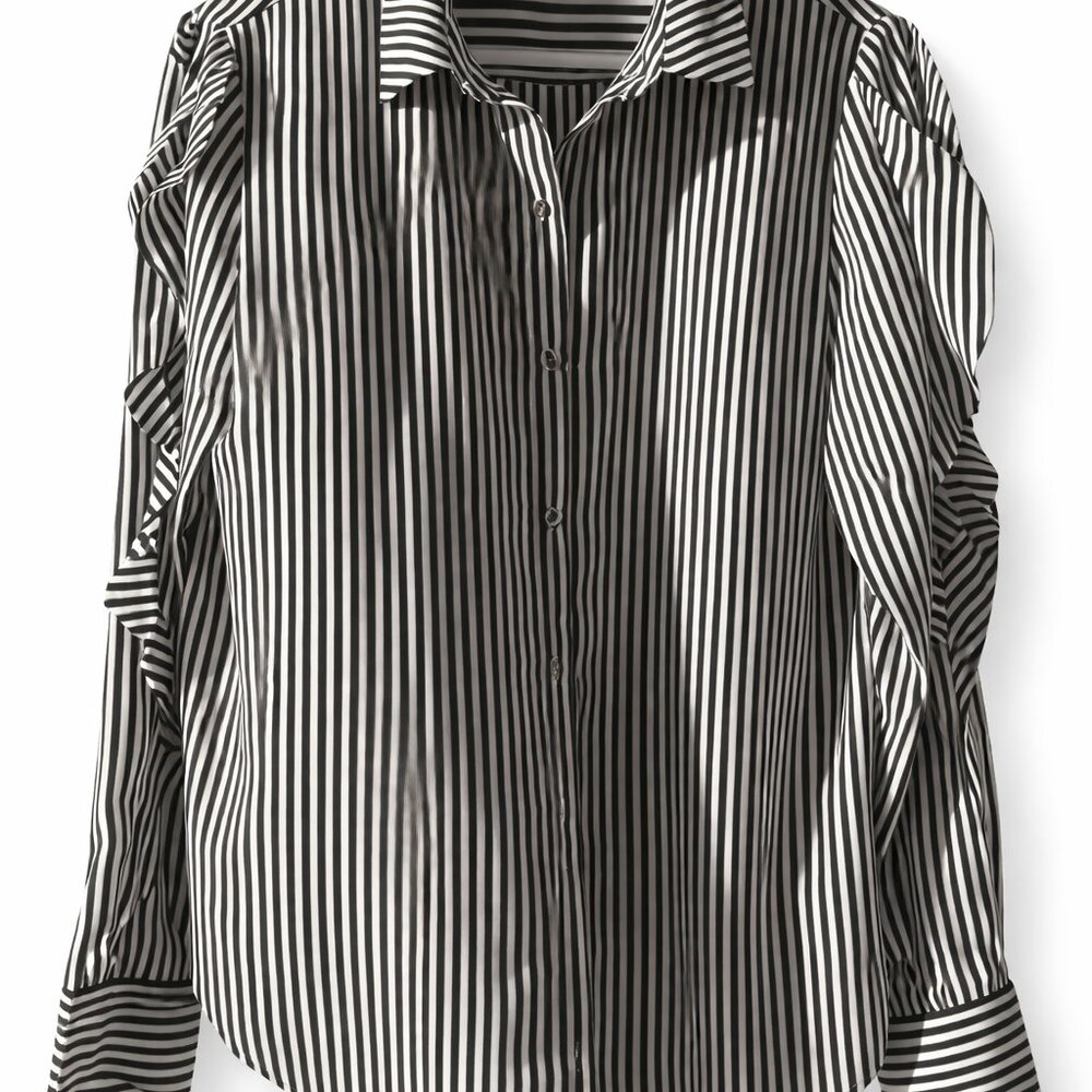 Saks Fifth Avenue Black & White Striped Button-Down Shirt | Size M